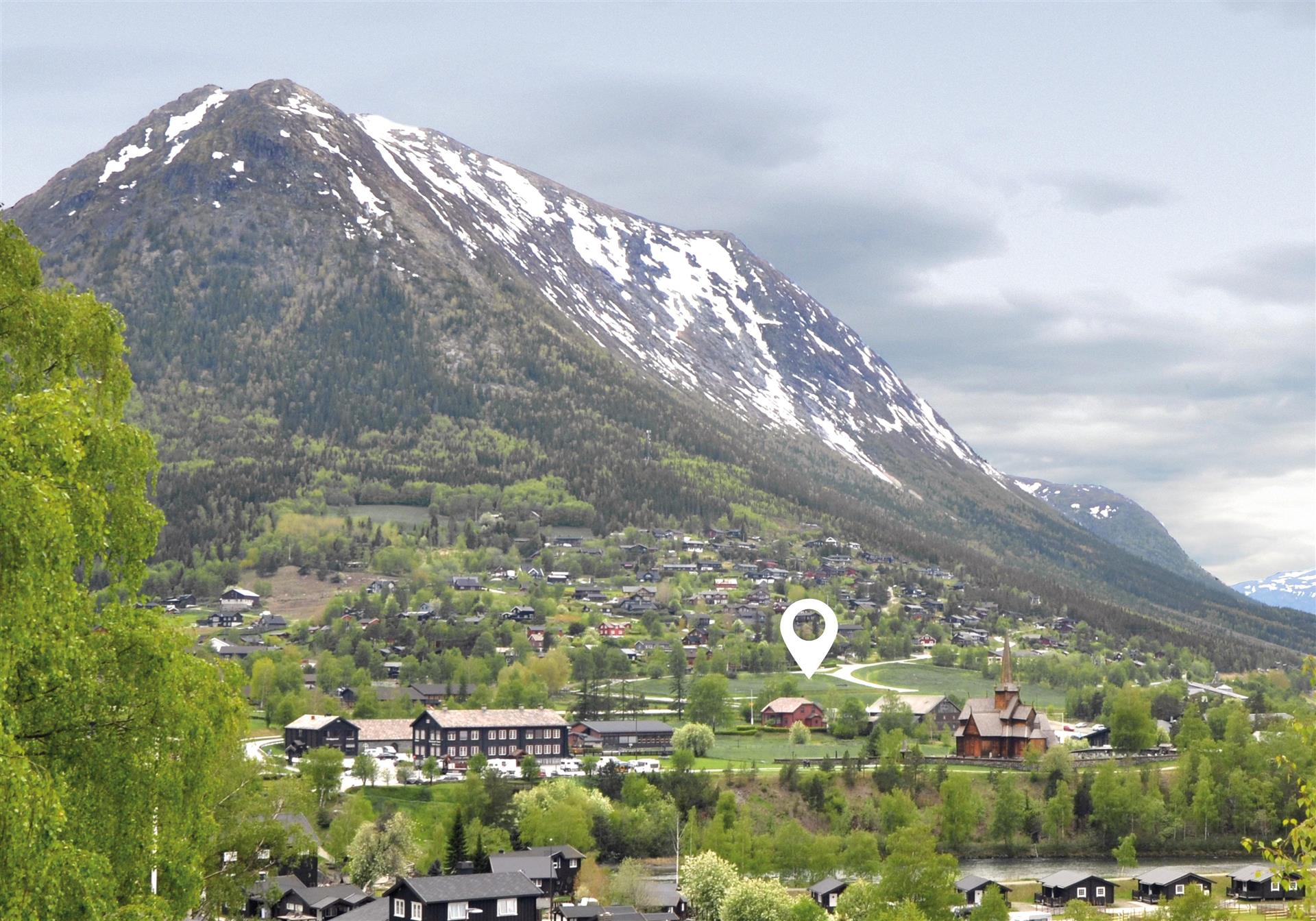 Lom sentrum, men pil på området Kulihaugen