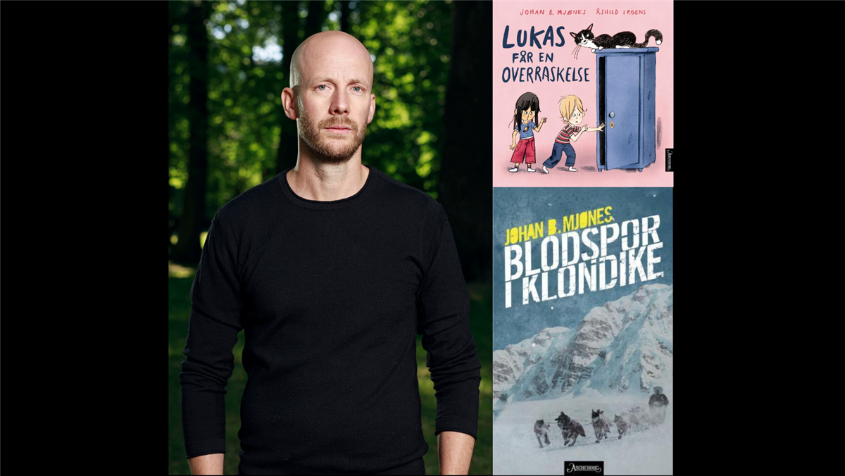 Bilde av forfattar JOhan Mjønes og to av bøkene hans - Klikk for stort bilde